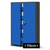 A blue metal filing cabinet with open doors, revealing folders on shelves. Podgląd zdjęcia produktu