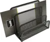 A black mesh desk organizer with three compartments, holding some documents. Produktbild-Vorschau