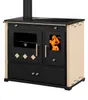 A freestanding wood-burning stove with an oven and a ceramic hob. Náhled obrázku produktu