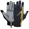 A pair of black and gray sports gloves with yellow accents. Podgląd zdjęcia produktu