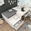 A bedroom scene featuring a bed with integrated desk and storage. Produktbild-Vorschau