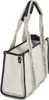 A side view of a beige tote bag with black trim and straps. Anteprima dell’immagine prodotto