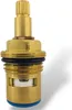 A close-up studio shot of a brass faucet valve cartridge with a blue cap. Produktbild-Vorschau