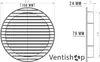 Technical drawing of a round vent grille with dimensions. Anteprima dell’immagine prodotto