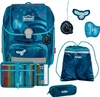 A collection of school supplies including a backpack, pencil case, and drawstring bag, along with accessories. Voir les images du produit
