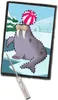 A dot-to-dot image of a walrus with a ball on its head, with an ice cave and snowy trees in the background. A tool is shown pointing to the image. Produktbild-Vorschau