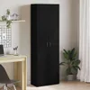 A black office cabinet is shown in a room with a desk and chair. Voir les images du produit