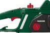 A close-up view of the handle and motor housing of an electric chainsaw. Produktbild-Vorschau