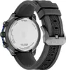 The back of a Citizen watch with a black rubber strap. Podgląd zdjęcia produktu
