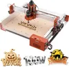 A collage of images featuring a CNC router, carved wooden items, and Halloween-themed graphics. Produktbild-Vorschau