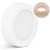 A white, round, flat LED ceiling light is shown from a slightly angled front view. A small inset image shows the light installed on a ceiling. Náhľad obrázku produktu