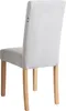 A single gray upholstered dining chair with wooden legs, shown from the back. Náhled obrázku produktu