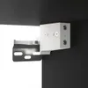 A close-up view of a white bracket attached to a black surface, with a metal bracket on the left. Produktbild-Vorschau