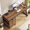 A modern desk setup with a computer, keyboard, mouse, and lamp on a wooden desk. Podgląd zdjęcia produktu