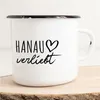 Huuraa Emaille Tasse Hanau  Geschenk Kaffeebecher Vintage Produktbild-Vorschau 1