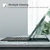 A tablet case with a keyboard is shown in a stand position, demonstrating its multiple viewing angles. Produktbild-Vorschau