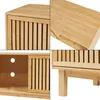 A collage of four close-up images showing different details of a bamboo TV stand. Podgląd zdjęcia produktu