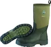 A pair of green muck boots, one standing upright and the other lying on its sole, against a white background. Produktbild-Vorschau