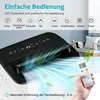 A portable air conditioner with a remote control, showing airflow and control panel. Produktbild-Vorschau