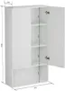 A white cabinet with its doors open, showing shelves and dimensions. Produktbild-Vorschau
