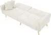 A white fluffy sofa bed with gold legs is shown from a high angle. Voir les images du produit