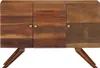 A wooden sideboard with three doors and angled legs, presented against a white background. Náhled obrázku produktu