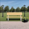 A park scene with a bench, lampposts, and a flower pot. Produktbild-Vorschau