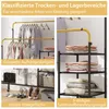 A product image showcasing a rolling garment rack with clothes and folded items, divided into sections highlighting different storage areas. Anteprima dell’immagine prodotto
