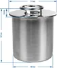 A stainless steel cooking pot with dimensions indicated. Podgląd zdjęcia produktu