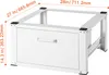 A white washing machine pedestal with a drawer, showing dimensions. Voir les images du produit