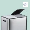 Close-up of a dual-compartment kitchen trash can with one lid open, against a light green background. An icon indicating quiet operation is in the upper right corner. Náhled obrázku produktu