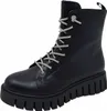 A black lace-up boot with silver laces and a skull charm on a white background. Anteprima dell’immagine prodotto