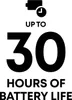 Marketing graphic showing battery life information. Voir les images du produit