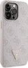 A close-up side view of a pink and gray patterned iPhone case with a metallic Guess logo. Náhled obrázku produktu