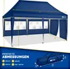 A diagram showing the dimensions of a blue pop-up tent, with a smaller image of the tent packed in a bag. Anteprima dell’immagine prodotto
