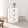 A white wooden cabinet with brown handles in a room with light gray walls and a light wood floor. Voir les images du produit