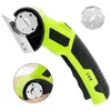 A cordless electric rotary cutter is shown from a diagonal angle, with a close-up inset showing the blade mechanism and a separate image of a spare blade. Produktbild-Vorschau
