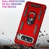 A red phone case with a ring holder is shown falling amidst debris, suggesting durability and protection. Produktbild-Vorschau