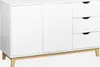 A white sideboard with wooden legs and handles, shown against a white background. Anteprima dell’immagine prodotto