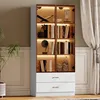 Merax Glasvitrine mit 2 Schubladen, mit LED, Hochschrank, Produktbild-Vorschau 3