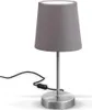 A table lamp with a gray fabric shade and a silver base, shown on a white background. Náhled obrázku produktu
