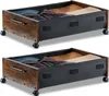 Two under-bed storage drawers are shown side-by-side on a white background. The drawers have a wooden frame and a black fabric body, and are filled with folded clothes. Anteprima dell’immagine prodotto