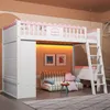 Łóżko loftowe Dreamlike LED z szafą i szufladami, drewno Podgląd zdjęcia produktu 1