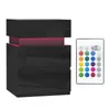 A black bedside table with LED lighting and a remote control. Produktbild-Vorschau