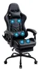 A black gaming chair with a footrest and massage features. Produktbild-Vorschau