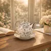 Tea for One Set Teekanne mit Tasse Keramik Weiß Silber Rose Produktbild-Vorschau 6