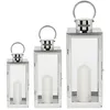 Laternen Set Chrom 3er Metall Glas 38 49 63 cm Windlicht Produktbild-Vorschau 1
