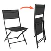 A black folding chair shown in two states: unfolded and folded. Voir les images du produit