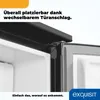 Close-up view of the inside of a refrigerator door hinge, highlighting the reversible door hinge feature. Produktbild-Vorschau
