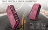 A pink phone case with a wallet and zipper is shown on a road background, with text highlighting its features. Produktbild-Vorschau